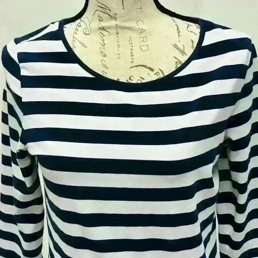 Duffield Lane Navy and White Striped Long Sleeve Midi Dress size Medium - Picture 6 of 10